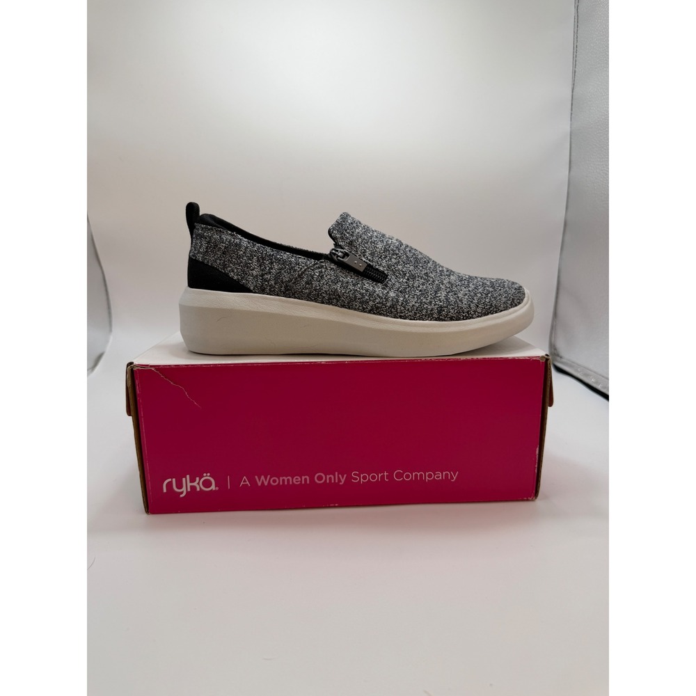 Ryka Ally Heathered Black Slip On Sneakers Side Zip Shoes H7049M3003 Womens 6.5W